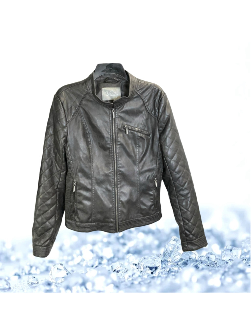 Vanity Dark Brown Espresso Faux Leather Moto Jacket Quilted Zip Women Medium